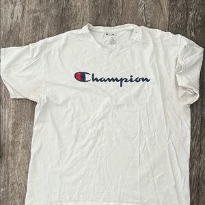 Champion White Tee with Navy Logo